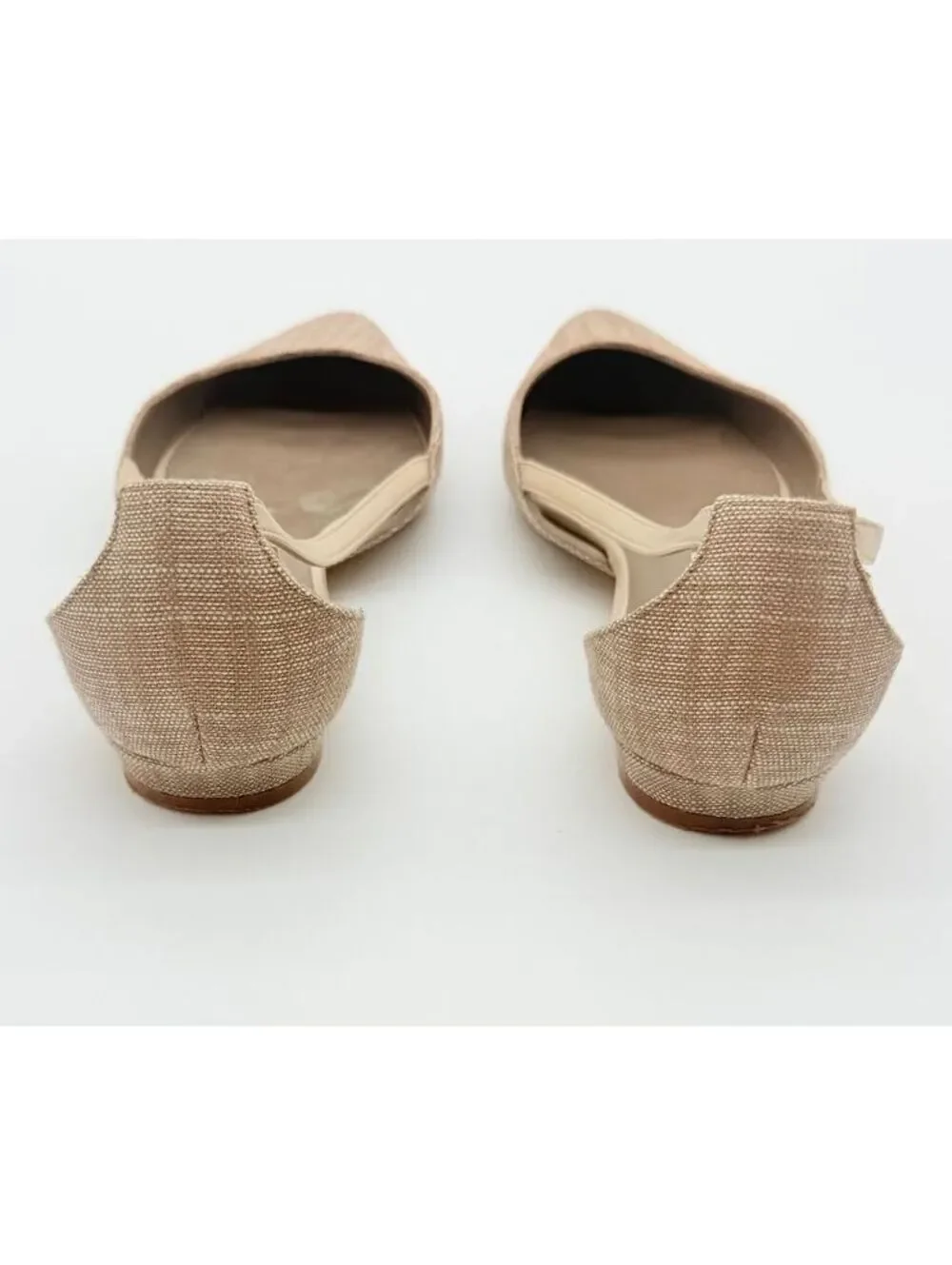 Manolo Blahnik Beige D’Orsay Pointed Toe Flats Nude Linen Shoes Designer 36.5